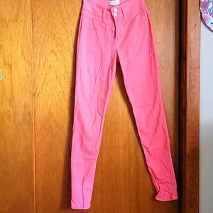 Rue 21 button fly skinny stretchy jeans. Pink. Size 0.